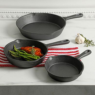 Gibson Home Addlestone 3 Piece Pre-Seasoned Cast Iron Skillet Set