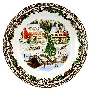 Gibson Home Christmas Toile 16 Piece Dinnerware Set