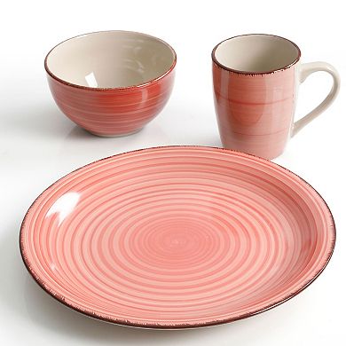 Gibson Home 12 Piece Pastel Stoneware Dinnerware Set in Assorted Colors