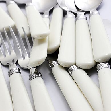 Gibson Sensations II 16 Piece Stainless Steel Flatware Set with White Handles and Chrome Caddy