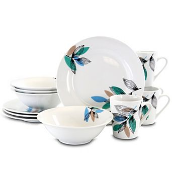 Gibson Home Vineyard Blue 12 pc Round Fine Ceramic Dinnerware Set