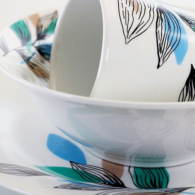 Gibson Home Vineyard Blue 12 Piece Round Fine Ceramic Dinnerware Set