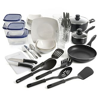 Gibson All U Need 45 pc Dinnerware Cookware Combo Set in White