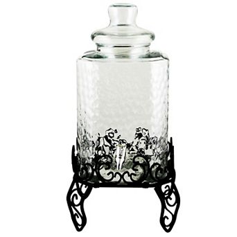 Gibson Home Moreauville 3 pc 2.25 Gallon Square Embossed Glass Beverage Dispenser with Wire Stand