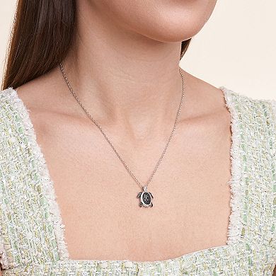 Sterling Silver 1/4 Carat T.W. Black & White Diamond Turtle Pendant Necklace