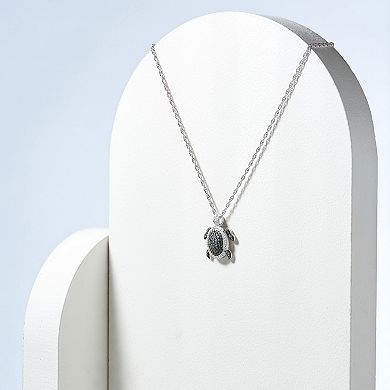 Sterling Silver 1/4 Carat T.W. Black & White Diamond Turtle Pendant Necklace