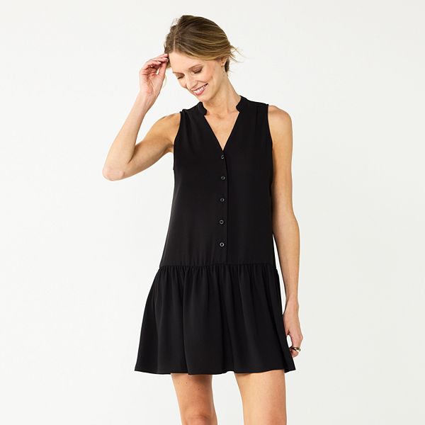 Petite Nine West Button Front Ruffle Hem Dress