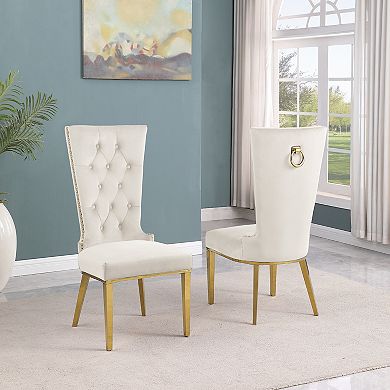 Best Quality Furniture High Back Dining Side Chair with Gold Stainless Steel (Set of 2)