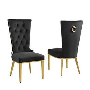 Best Quality Furniture High Back Dining Side Chair with Gold Stainless Steel (Set of 2)