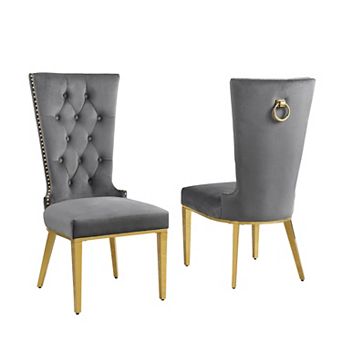 Best Quality Furniture High Back Dining Side Chair with Gold Stainless Steel (Set of 2)