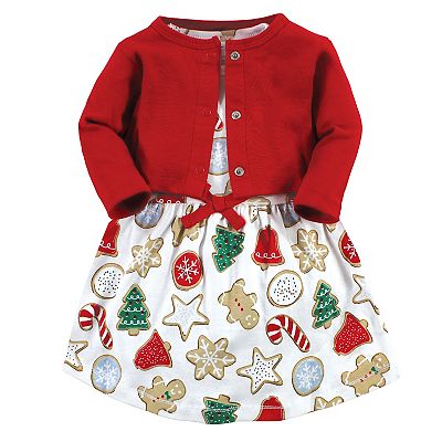 Touched By Nature Infant And Toddler Girl Organic Cotton Dress And  Cardigan, Christmas Cookies