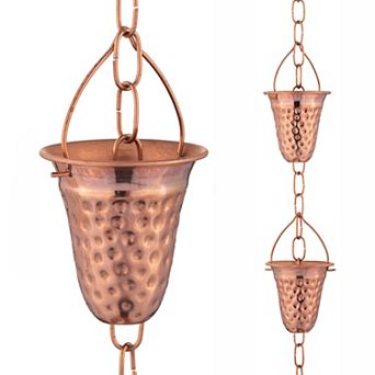Marrgon 3 Ft Copper Rain Chain With Hammered Bell Style Cups For Gutter Downspout Replacement