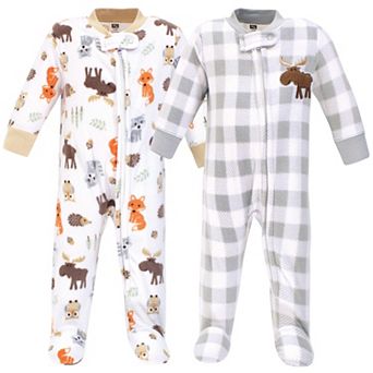 Hudson Baby Boy Baby Fleece Zipper Sleep And Play 2 pk Woodland