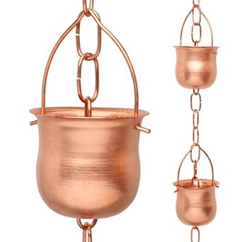 Marrgon 3 Ft Copper Rain Chain With Pot Style Cups For Gutter Downspout Replacement