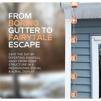 Marrgon 3 Ft Copper Rain Chain With Pot Style Cups For Gutter Downspout Replacement