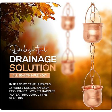 Marrgon 3 Ft Copper Rain Chain With Pot Style Cups For Gutter Downspout Replacement