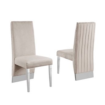 Best Quality Furniture Pleated Back Dining Side Chair with Chrome (Set of 2)