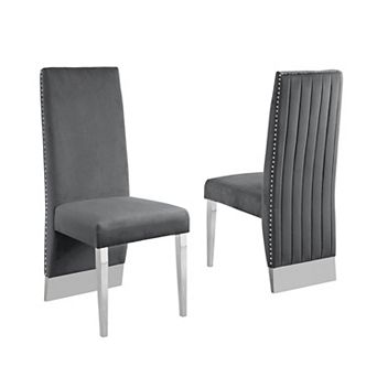 Best Quality Furniture Pleated Back Dining Side Chair with Chrome (Set of 2)