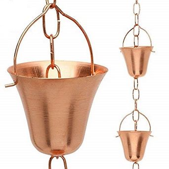 Marrgon 8.5 Ft Copper Rain Chain With Bell Style Cups For Gutter Downspout Replacement