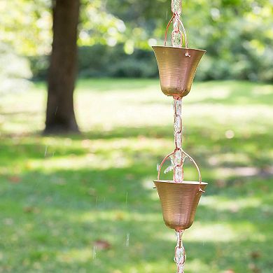 Marrgon 8.5 Ft Copper Rain Chain With Bell Style Cups For Gutter Downspout Replacement