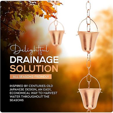 Marrgon 8.5 Ft Copper Rain Chain With Bell Style Cups For Gutter Downspout Replacement