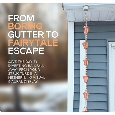 Marrgon 6.5 Ft Copper Rain Chain With Bell Style Cups For Gutter Downspout Replacement
