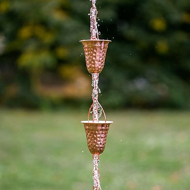 Marrgon 8.5 Ft Copper Rain Chain With Hammered Bell Style Cups For Gutter Downspout Replacement