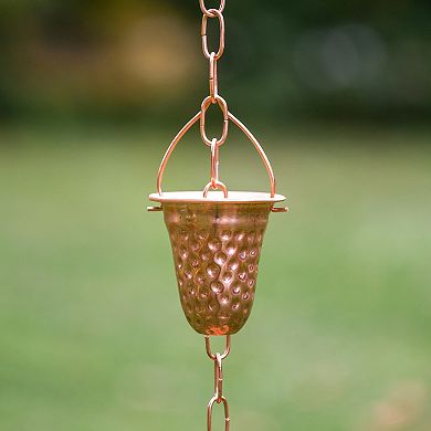 Marrgon 8.5 Ft Copper Rain Chain With Hammered Bell Style Cups For Gutter Downspout Replacement