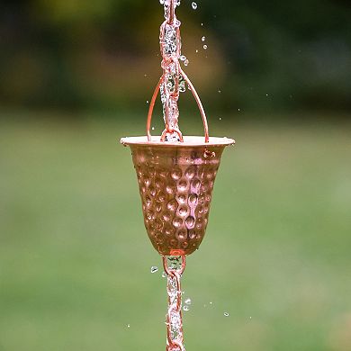 Marrgon 8.5 Ft Copper Rain Chain With Hammered Bell Style Cups For Gutter Downspout Replacement