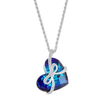 Classic Treasures Sterling Silver Blue Crystal Heart Pendant Necklace
