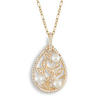 Classic Treasures 18k Gold Over Sterling Silver Freshwater Cultured Pearl & Lab-Created White Sapphire Teardrop Pendant Necklace