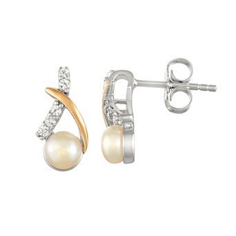 Classic Treasures Two Tone Freshwater Cultured Pearl Stud Earrings