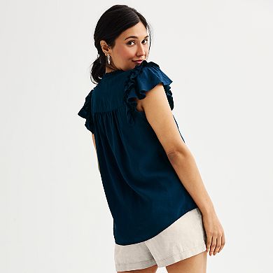 Women's Sonoma Goods For Life® Femme Tie-Neck Flutter Sleeve Shirt