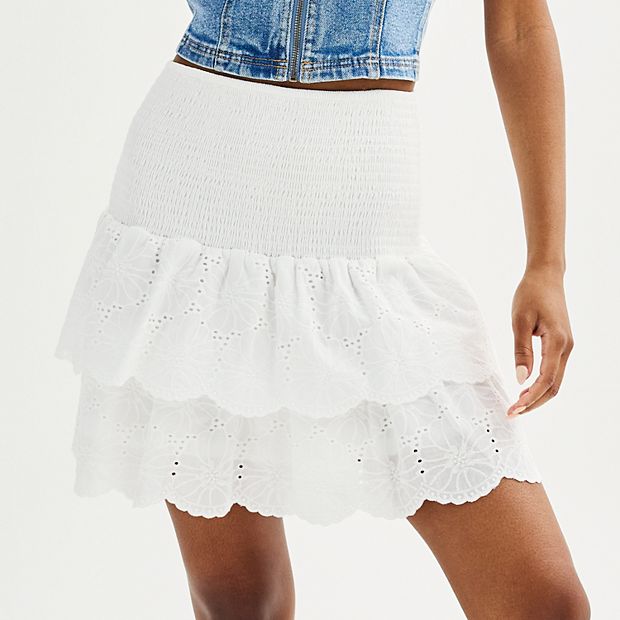 【PORTERNA】Eyelet layered short skirt Juniors' SO® Tiered Eyelet Detailed Mini Skirt