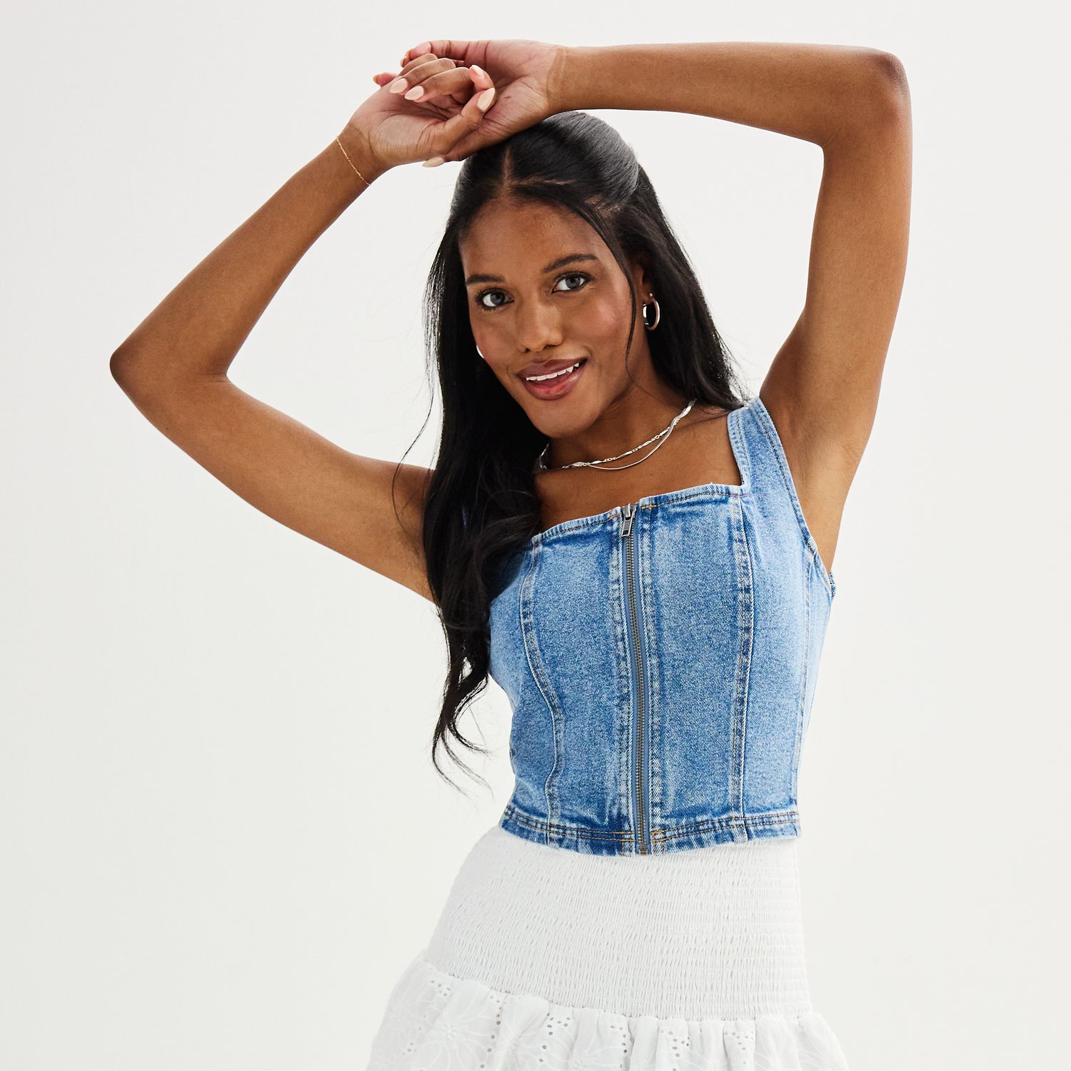 Juniors' SO® Denim Zip Front Bustier Tank Top