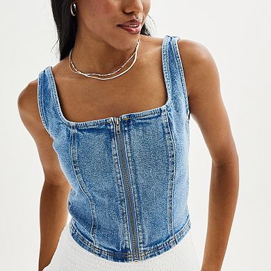 Juniors' SO Denim Zip Front Bustier Tank Top
