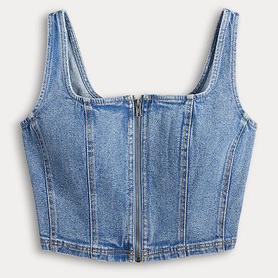 Juniors' SO Denim Zip Front Bustier Tank Top