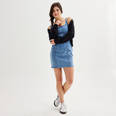 Juniors' SO Denim Paneled Sleeveless Squareneck Mini Dress