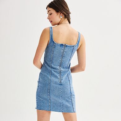 Juniors' SO Denim Paneled Sleeveless Squareneck Mini Dress