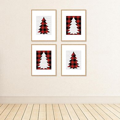 Big Dot of Happiness Holiday Plaid Trees Unframed Paper Wall Art - Set of 4 Artisms 8 x 10 in