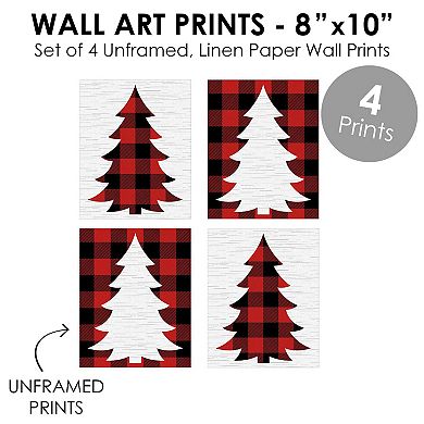 Big Dot of Happiness Holiday Plaid Trees Unframed Paper Wall Art - Set of 4 Artisms 8 x 10 in