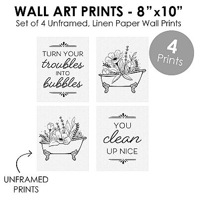 Big Dot of Happiness Turn Your Troubles Into Bubbles Wall Art 4 Ct Artisms 8 x 10 Black/White