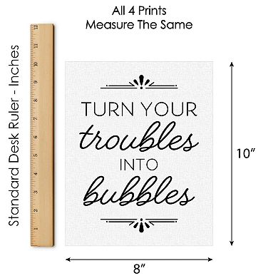 Big Dot of Happiness Turn Your Troubles Into Bubbles Wall Art 4 Ct Artisms 8 x 10 Black/White