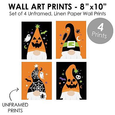 Big Dot of Happiness Halloween Gnomes Unframed Linen Paper Wall Art Set of 4 Artisms 8 x 10"