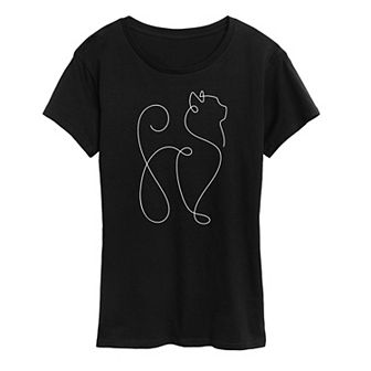 Women's White Line Cat Graphic Tee