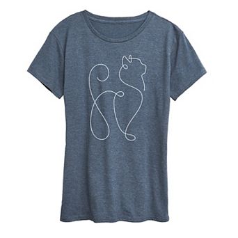 Women's White Line Cat Graphic Tee