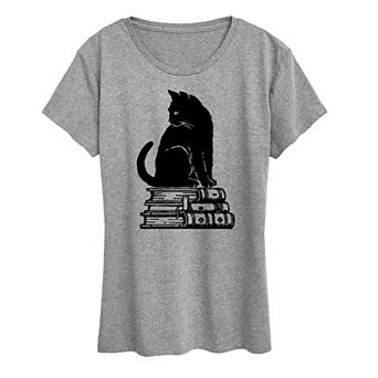 Women's Black Cat on Books Graphic Tee