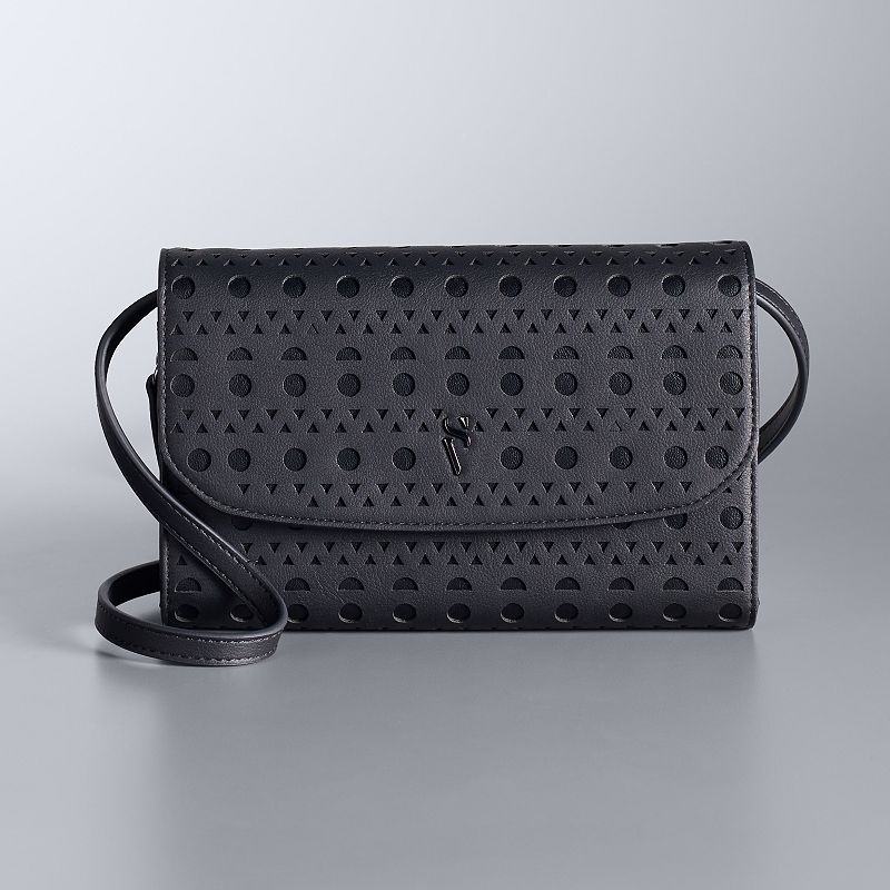 Simply Vera Vera Wang Signature Mini Crossbody Bag, Black Geo Perf