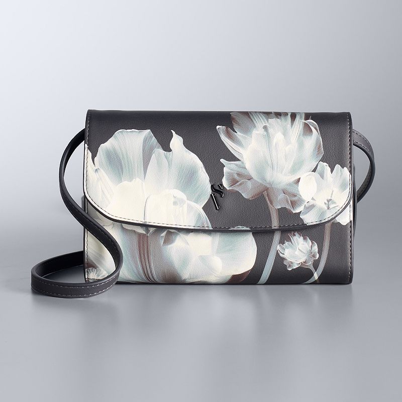 Simply Vera Vera Wang Signature Mini Crossbody Bag, Black White Floral