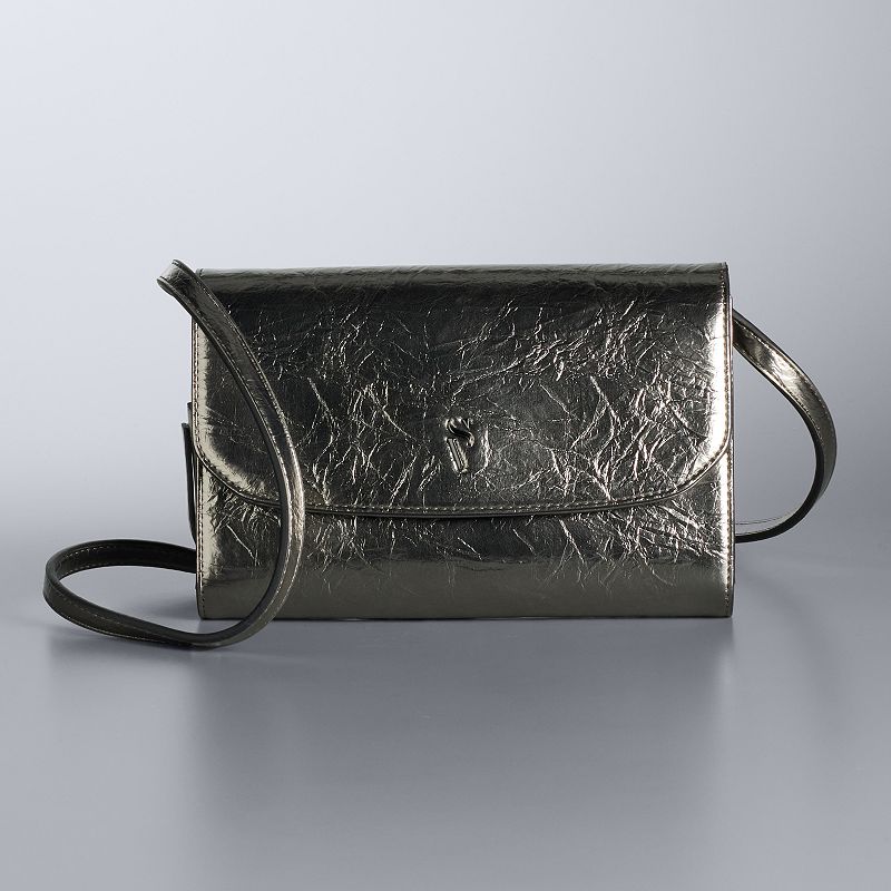 Simply Vera Vera Wang Signature Mini Crossbody Bag, Silver Crackle